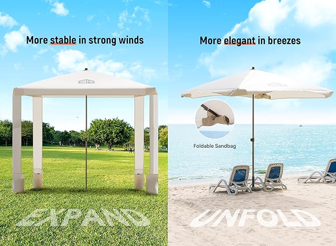 Beach Cabana 6.2'x6' Canopy Fast Set up and Take Down UPF 50+ UV Protection Rainproof Beach Umbrella Shelter with Half Side Wall for Outdoor Patio Backyards Alfresco Eateries Pools Cafes Picnic