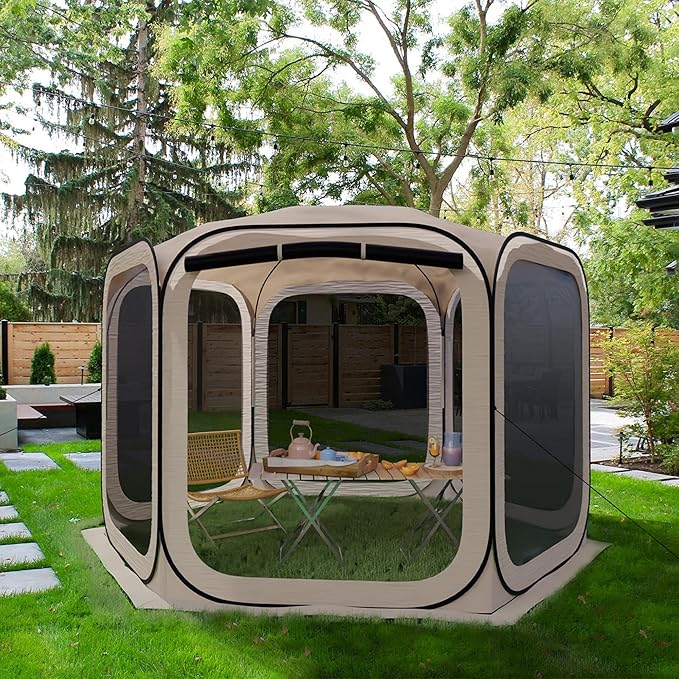 HOOYEAH Pop-up Screened Tent Instant Screen House Portable Screen Room Canopy Outdoor Gazebo with Mosquito Net for Patio Backyard Garden and Outdoor Activities 12x12