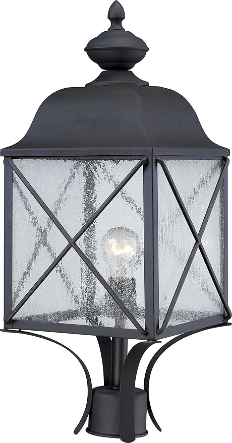 Nuvo Lighting 60/5625 Wingate Post One Light Lantern 100-watt A19 Outdoor Porch and Patio Lighting with Clear Seeded Glass Textured Black
