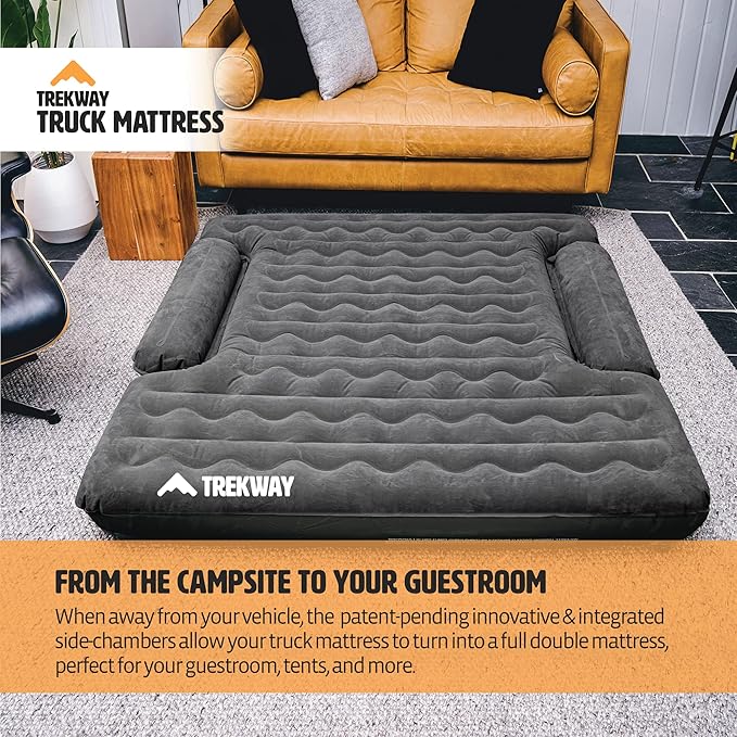 Offroading Gear Inflatable Truck Bed Air Mattress | 6ft to 6.5ft Truck Box | Trekway | Converts to Full Double Size Bed | Durable and Waterproof Compatible with F150 Ram Supercrew etc.