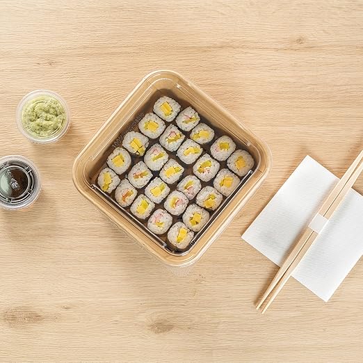 Restaurantware-LIDS ONLY: Matsuri Vision 7.1 x 7.1 x 0.7 Inch Lids For Sushi Containers 100 Airtight Lids - Containers Sold Separately No-Fog Design Clear Plastic Lids For Sushi Boxes