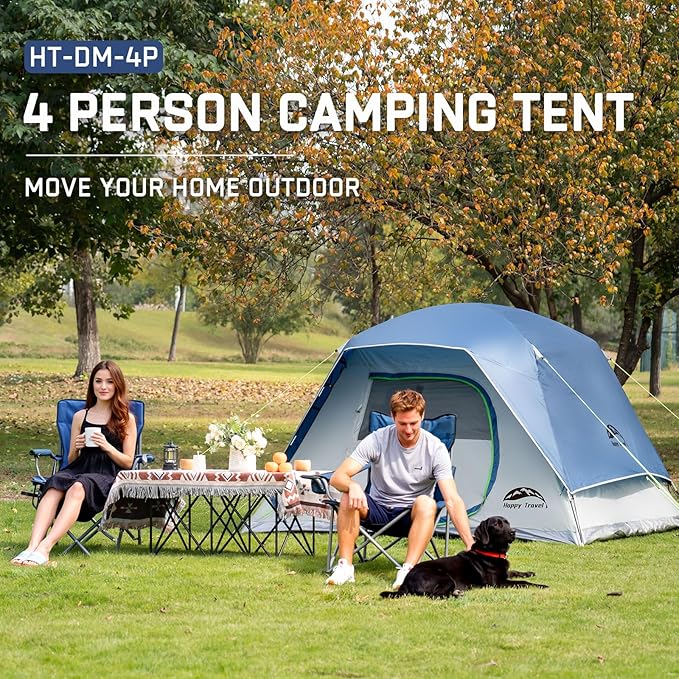 Happy Travel Camping Tent 4/6 Person Dome Tents for Camping with Rainfly Waterproof Clip Easy Setup Portable Family Tent with Mesh Windows 20% More Headroom Backpacking Tents for Camping &amp Hiki