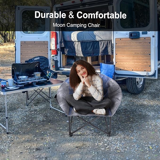 Northroad Folding Compact Camping Moon Chair Outdoor Padded Saucer Round Chair w/Cup Holder Supports up to 300 lbs for Beach Hiking Fishing Picnic LawnBlue