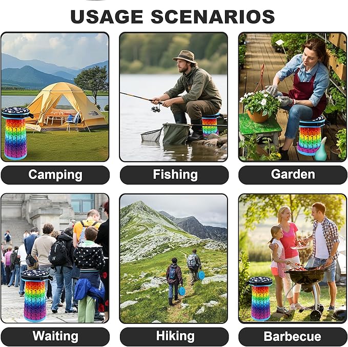 ALEVMOOM 2026 Collapsible Stool with Thick Cushion H18.1 D10.24 More Sturdy Capacity 600IbCollapsible Adjustable Folding Stool for Camping Hiking Mountain Garden BBQ