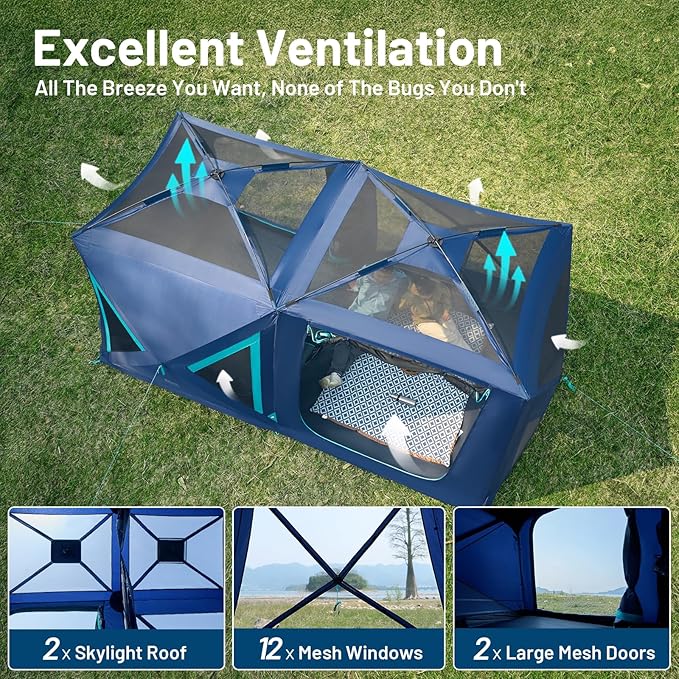 TIMBER RIDGE 4/6/8 Person Instant Pop Up Cabin Tent Easy 60 Second Setup Weather Resistant Camping Family Hub Tent with Rain Fly and Carry Bag for Outdoor Camping &amp Overlanding
