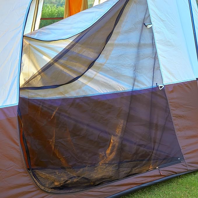 KTT Extra Large Tent 12-14 PersonFamily Cabin Tents2 RoomsStraight Wall2 Doors 4 Windows with MeshWaterproofStraight WallBig Tent for OutdoorPicnicCampingGathering(Brown)