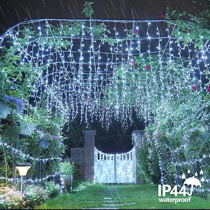 QITONG Icicle Lights for Outside 66ft 800 LED String Lights Plug in with 8 Modes Connectable White Icicle Christmas Light Clear Wire Indoor