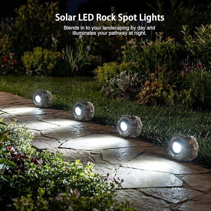 Solar Rock Lights Outdoor – 2 Pack Waterproof LED Landscape Garden Spotlights Realistic Stone Design Wireless Solar Powered Pathway Lights for Yard Walkway Patio &amp Lawn Decoration (Auto On/Off