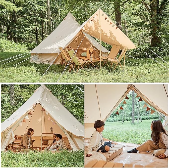 S'More Canvas Family Camping Tent for 4-5Person 4 Season Glamping Tent Hot Tent with Stove Jack Windproof and Weather Resistant Bell Yurt Tent