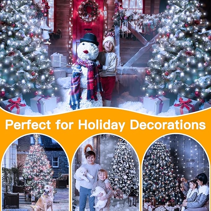 Ollny Christmas Tree Lights 8.2ft*16 Strings with Ring 8 Lighting Modes 3 Timers Dimmable Christmas Lights Indoor/Outdoor with Remote Waterproof for Xmas Decor (Cool White)