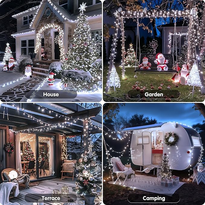 JMEXSUSS 800 LED White Christmas Lights Outdoor 272ft 8 Modes Christmas Tree Lights Green Wire Waterproof Led Christmas String Lights for Outside Indoor Xmas Party Tree Decor