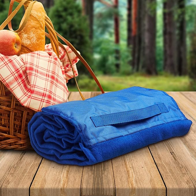 DISCOUNT PROMOS Roll Up Picnic Blankets Set of 10 Bulk Pack - Great Outdoor Blanket for Camping Picnic Beach Sports Outdoor Activities - Blue