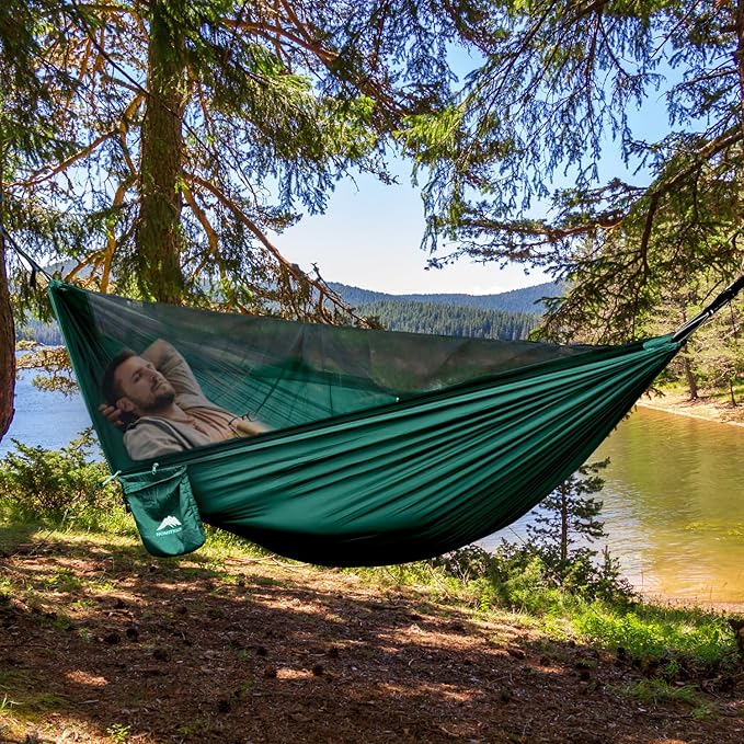 Camping Hammock - Portable Hammock with Mosquito Net Lightweight Backpacking Hammocks Swing Camping Accessories for Indoor Outdoor Beach Backyard Patio Travel Hiking