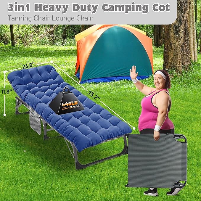 ABORON Heavy Duty Tanning Chair 5-Gear Outdoor Folding Chaise Lounge Chair with CushionPortable Beach Lounge Chair for Outdoor Sunbathing Patio Pool Lawn Deck Poolside