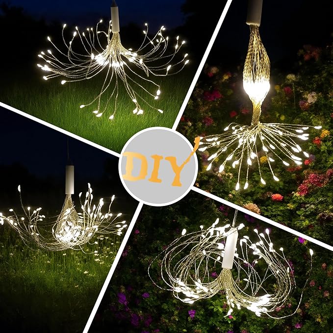 WIND STAR Firework Lights Hanging 480 LED Rechargeable Starburst Fairy String Lights for Patio Backyard Bedroom Party Wedding Decor 2 Pack