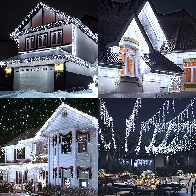 Hopolon 33FT 360L LED Christmas Icicle Lights Outdoor Waterproof8 Modes Plug in Curtain String Lights with 60 DropsChristmas Lights for WeddingPartyBedroomHomeGardenWall Decorations(White)