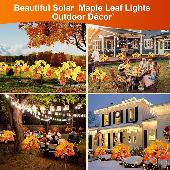8Pack Fall Solar Lights Outdoor Waterproof160LED 320 Maple Leaves Solar Garden Lights Outside Autumn Artificial Tree Pathway Lights for PatioHalloweenThanksgivingFall Decoration