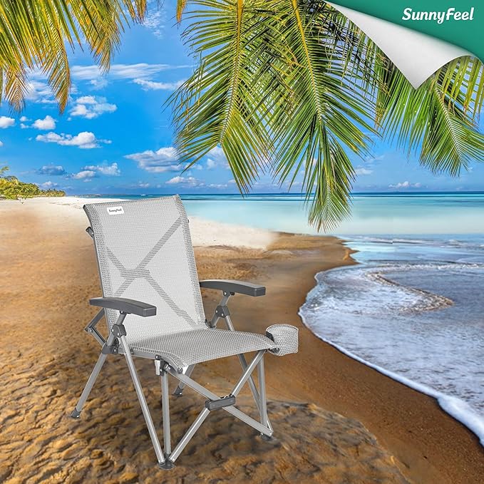 SUNNYFEEL Folding Camping Chair Heavy Duty Ergonomic Chairs Support 500lbs with Adjustable Breathable High Back Support and Cup Holder Aluminum Frame for Fishing Camp Beach Lawn RV Patio