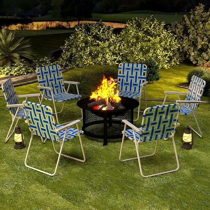 S AFSTAR Beach Chair Set of 6 Portable Folding Lawn Chairs Webbing with Webbed Seat &amp Back Lightweight Foldable Heavy Duty Camping Chairs 330 lbs for Outside/Outdoor Patio Pool Garden Yard