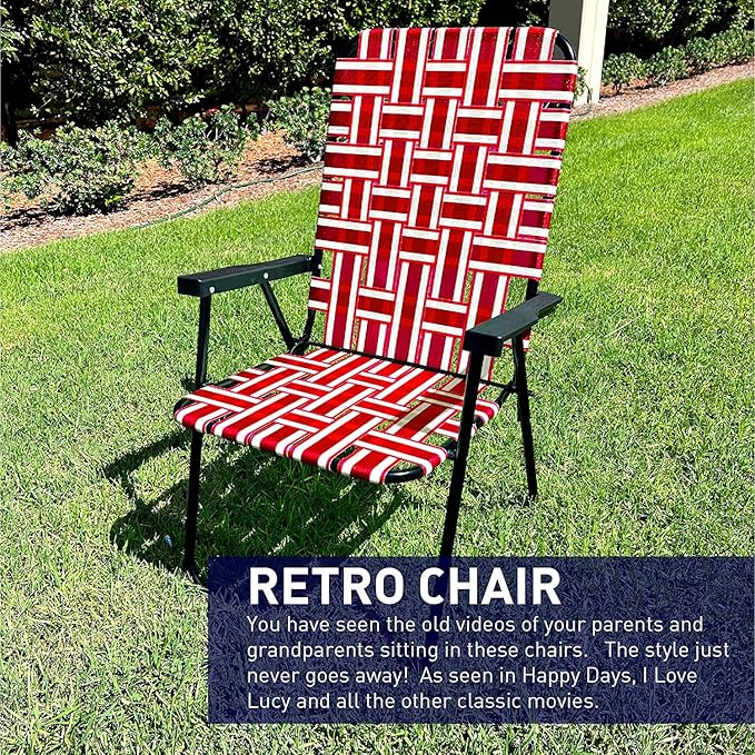 Lawn Chair Folding Steel Webbing Chaise Patio Lounger Seat Wood Handles Great for Camping Beach Fishing Backyard Stadium Pool Boating Sports and Lawn 4 Pack Red