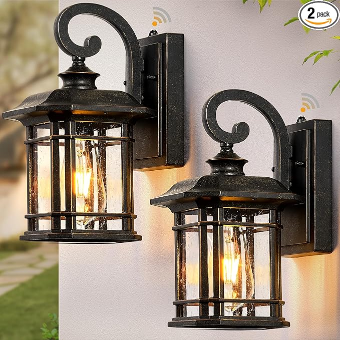 VIANIS Exterior Lighting Fixtures Dusk to Dawn 2 Pack Outdoor Light Fixture Oil Rubbed Bronze Porch Lights with Seed Tempered Glass Outside Lights for House Garage Doorway Patio