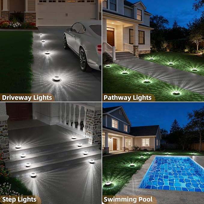 VOLISUN Solar Ground Lights Outdoor8 Pack Flat Solar Pathway LightsIP67 Waterproof Solar Powered Disc LightsLandscape Lighting for Garden Yard Walkway Patio DrivewayCool White