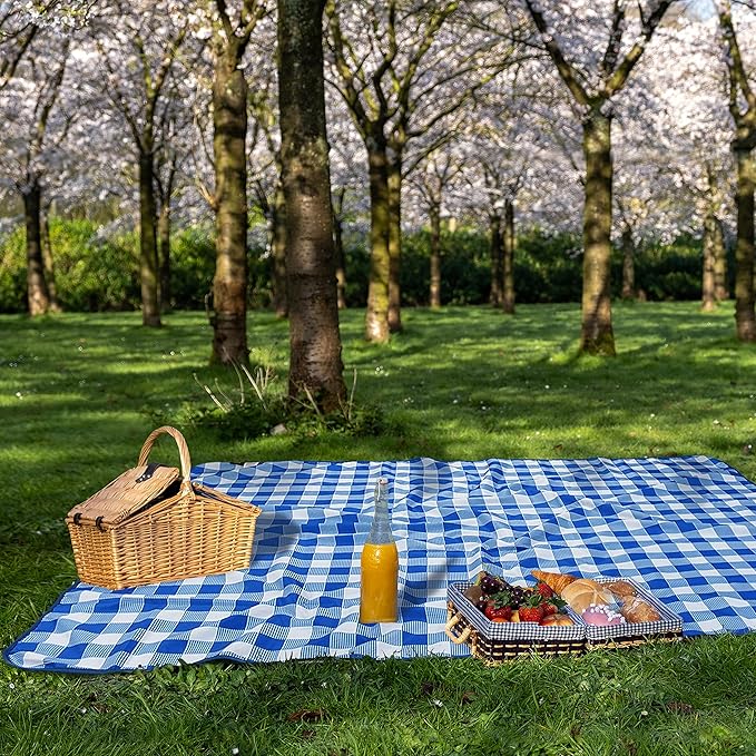Tirrinia 60x 80 Picnic Waterproof Outdoor Blanket Blue Plaid Table Cloth Covers for Dining Camping Outdoor Foldable Camping Blanket for Travel Family Concerts