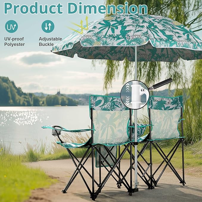 Double Folding Camping Chair with Sunshade Umbrella &amp Cup Holder &amp Pocket Durable 2 Seat Outdoor Chair for Fishing and Camping Compact Design with Carrying Bag Suit for Outdoor Adventures
