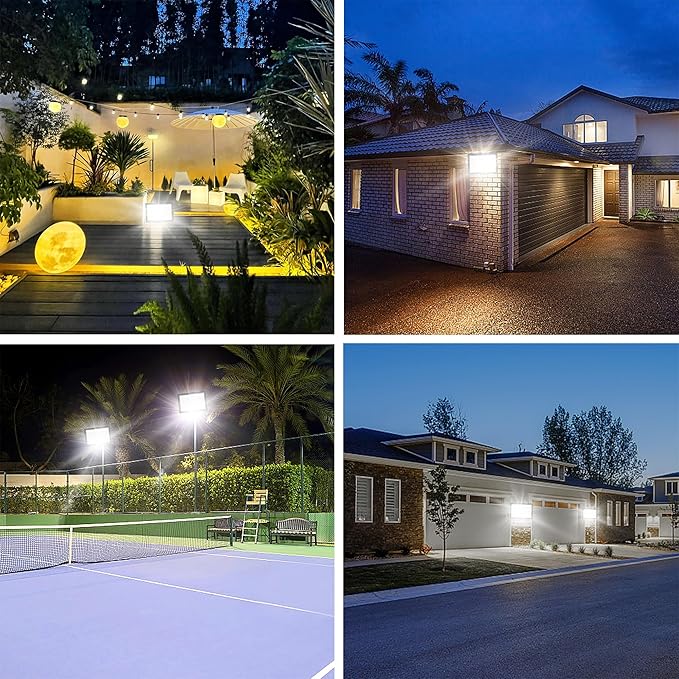 80W LED Floodlights 3 Pack Super Bright Exterior Security Lights IP66 Waterproof Outdoor Flood Light 10400LM 5000K Daylight White Work Lights for Garden Garage Patio