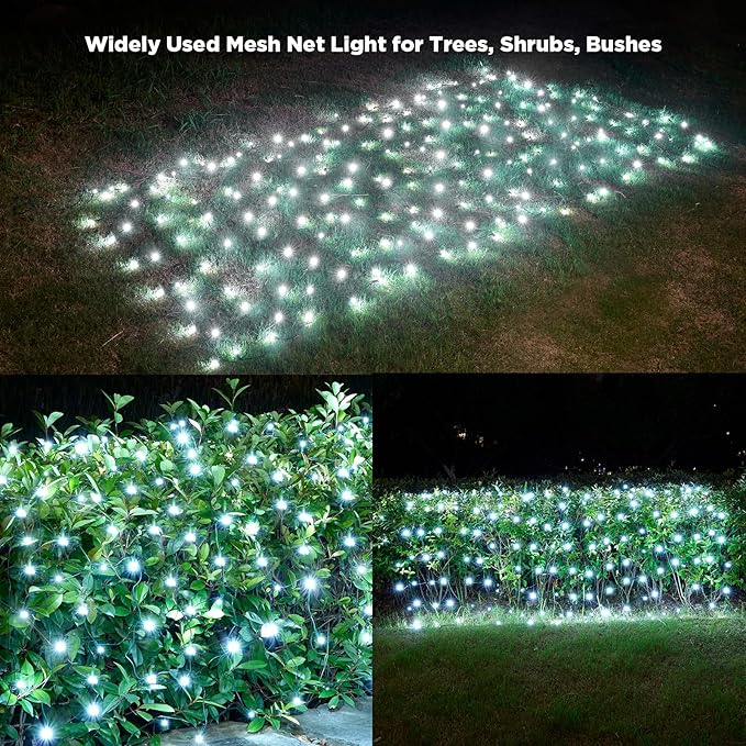 Led Net Lights Christmas Lights Outdoor 200Leds 9ft x 6ft Upgraded White Christmas Net Lighting Waterproof 5mm LED Wide Angle Outdoor Indoor Mesh Net Light for Trees Bushes Shrubs Decorations