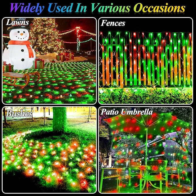Lovelite 300LED Christmas Net Lights 14.8ft x 5ft Mesh Lights Outdoor Green Wire 8 Modes Timer Waterproof Connectable String Lights for Bushes Xmas Tree Garden Holiday Party Decor - Red Green