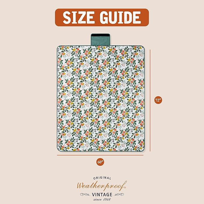 Weatherproof Vintage Waterproof Outdoor Blanket- Green Roll Up Throw Blanket with Handle Velcro Closure - Camping Supplies Travel Blanket for Beach Picnic &amp Events 60x72 (Lemon Grove)