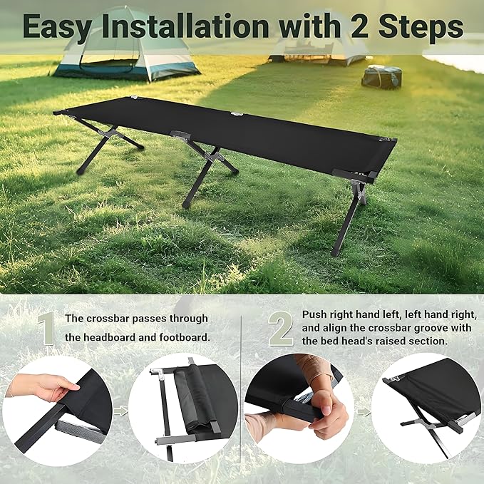 Folding Camping Cot Bed with Carry Bag Folding Cot Portable and Lightweight Sleeping Bed Compact Sleeping Cots Foldable Camp Bed Outdoor Bed Camp Cots for Home Travel Office Beach Camping