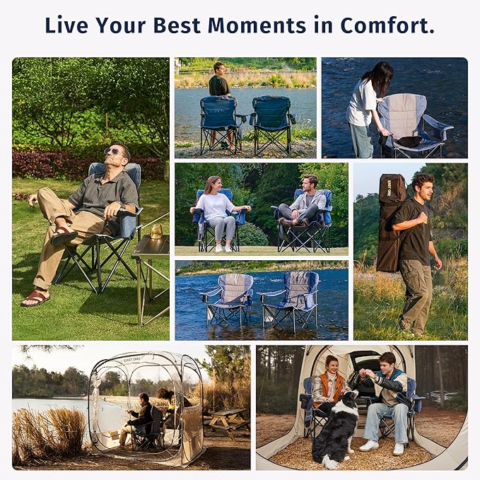 EAST OAK Oversized Camping Chair Heavy Duty Camping Chairs for Adults 500LBS Support 600D Oxford Cup Holder &amp Side Pocket Ideal for Camping Beach Sports Events Backyard &amp Tailgating Gray