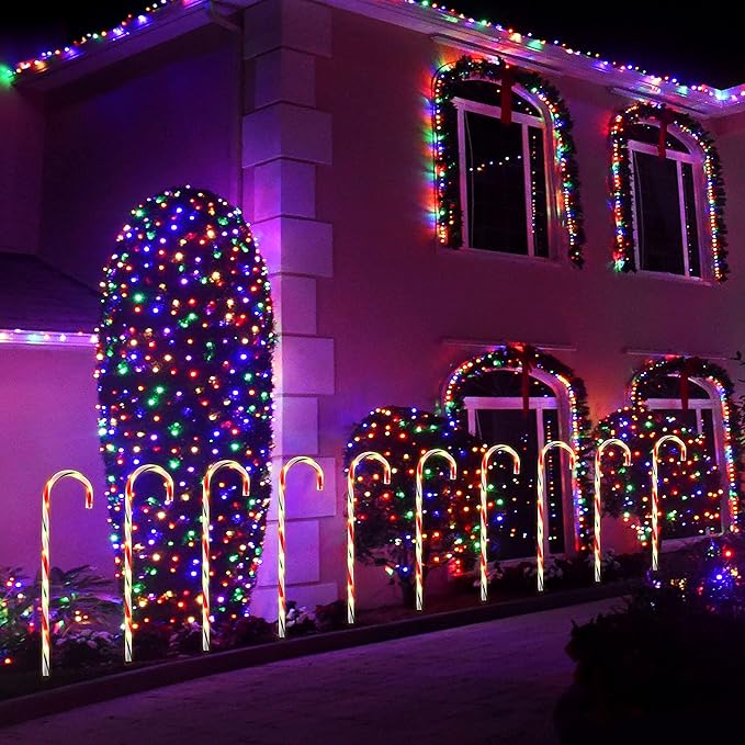 J-HVA 26 Christmas Decorations Outside Candy Cane Lights Set of 10 Pack Landscape Path Lights for Yard Patio Garden Walkway Festival Holiday Red &amp Green