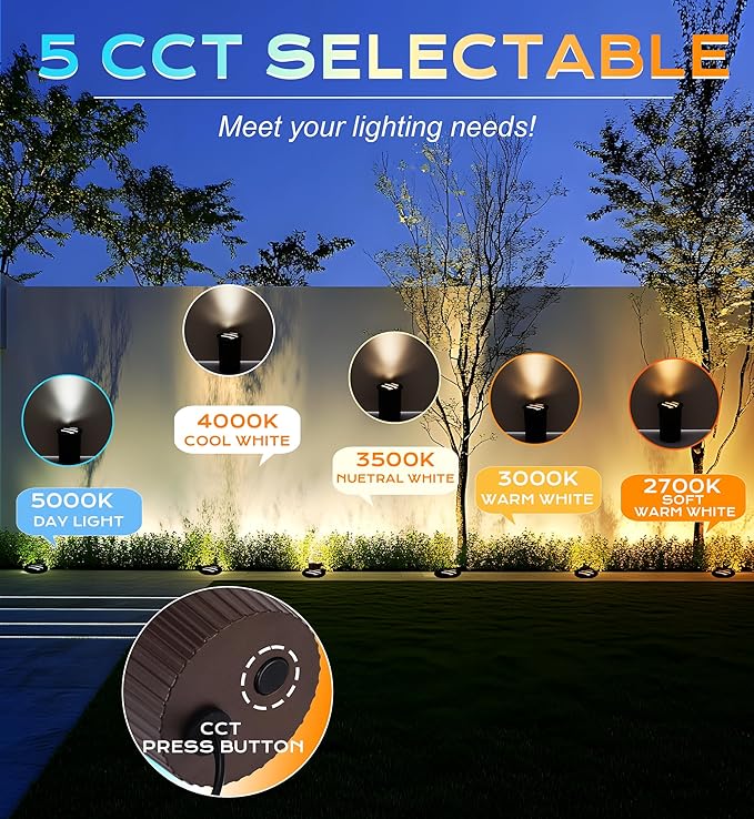 [6 Pack]CLOUDY BAY 9W Low Voltage Landscape LightsLED Well LightsGrated Top12V-24V Waterproof Outdoor2700K/3000K/3500K/4000K/5000K In Ground Lights for Fence Pathway DeckBronze