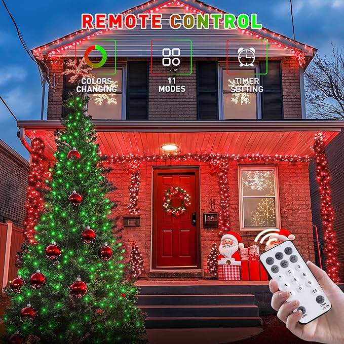 JMEXSUSS 173ft 500 LED Christmas Lights Outdoor Red and Green Christmas String Lights with Remote Color Changing Christmas Tree Lights Plug in for Indoor Party Halloween Christmas Decor