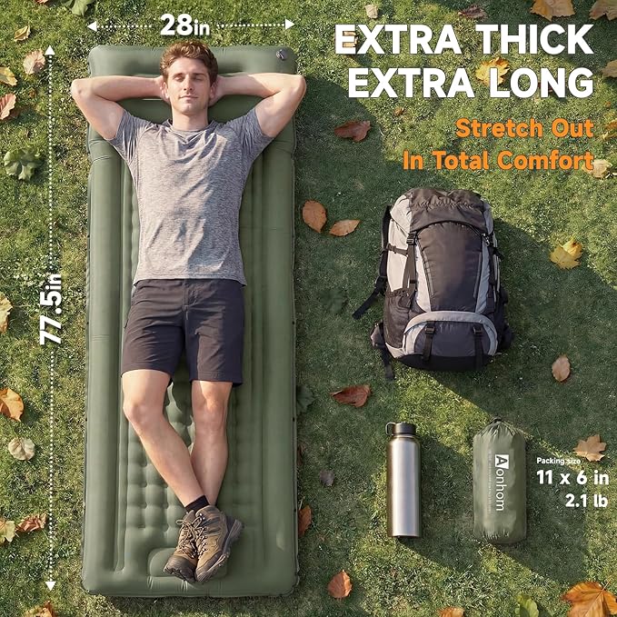 Camping Sleeping Pad 5 Ultralight Inflatable Sleeping Mat with Pillow Built-in Foot Pump Inflatable Sleeping Pads Compact for Camping Backpacking Hiking Traveling Tent (Green)
