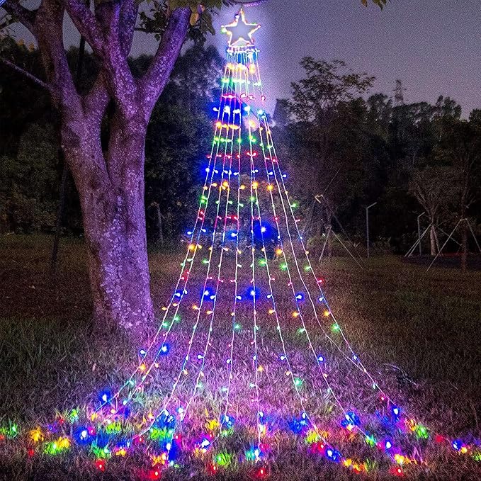 Christmas Decoration Star Lights Outdoor 320 LED 16.4Ft Christmas Tree Toppers String Lights[8 Modes&amp Waterproof] for Halloween Xmas New Year Holiday Birthday (Iron-Multicolor)
