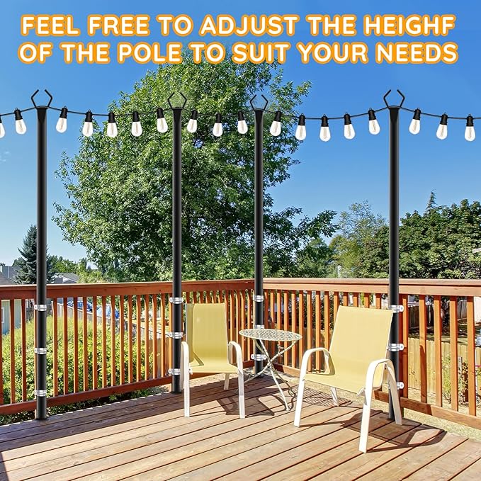 2 Pack String Light Poles Outdoor String Light Pole 10ft Forked Metal Light Pole with Adjustable Outdoor Light Stand Deck Backyard Garden Wedding Rustproof and Sturdy with Hooks