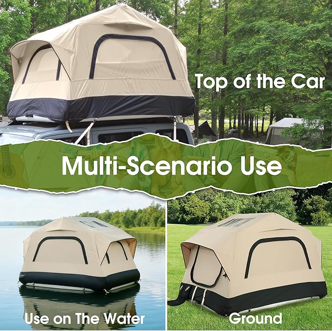 HOMEFUN Inflatable Rooftop Tent for Car Truck 2 Person Roof Tent with Waterproof 300D Fabric Windproof Design for Overlanding and Outdoor AdventureEasy to Set Up