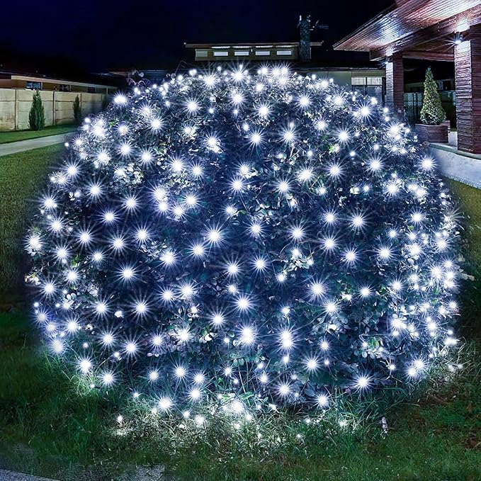 Led Christmas Net Lights White Outdoor Christmas Lights 160LED 5ftx7ft Waterproof Outdoor Indoor Fairy Mesh Net Light for Xmas Party Yard Patio Trees Shrubs Bushes Decorations