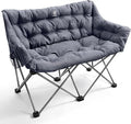 EVER ADVANCED Double Camping Chair for Adults Padded Folding Camping Love Seat Bench with Side Pocket Portable Camping Couch Two Person Heavy Duty Folding Outdoor Chair with CushionSupport 600lbs