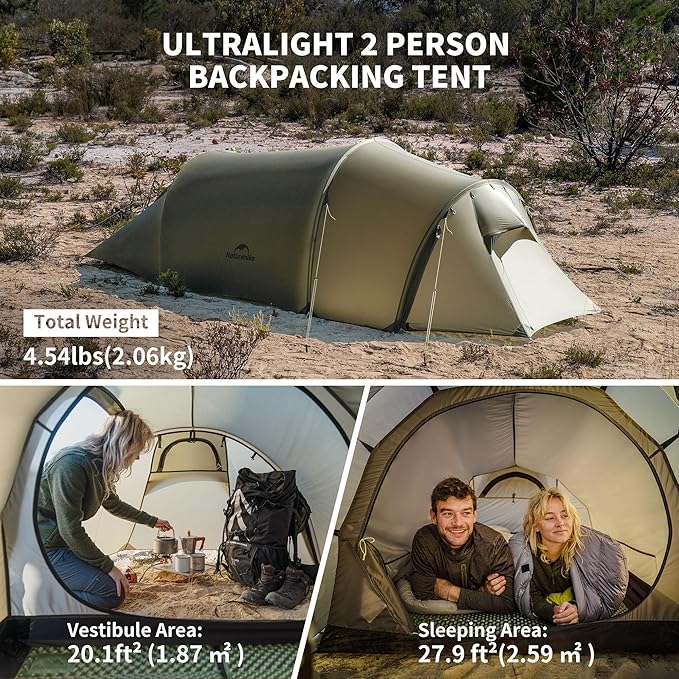 Naturehike Opalus 4 Season Camping Tent Waterproof 2-3 Person Backpacking Tent Double Layer Tunnel Winter Tents for Camping