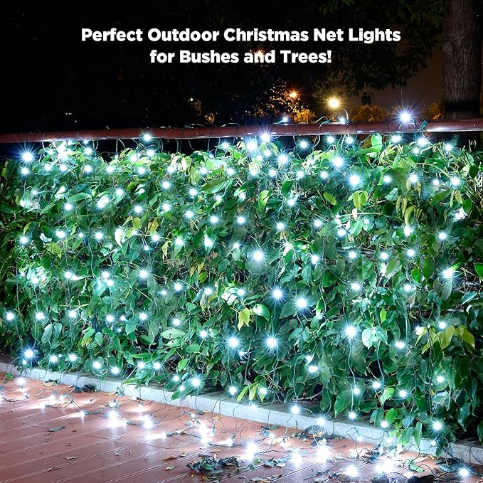 Led Net Lights Christmas Lights Outdoor 200Leds 9ft x 6ft Upgraded White Christmas Net Lighting Waterproof 5mm LED Wide Angle Outdoor Indoor Mesh Net Light for Trees Bushes Shrubs Decorations