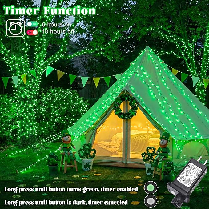 165FT 500 LED Outdoor String Lights Connectable St Patricks Day Lights Waterproof with 8 Modes Plug in Clear Wire Twinkle Lights for Indoor Bedroom Garden Wedding Patio Decorations Green