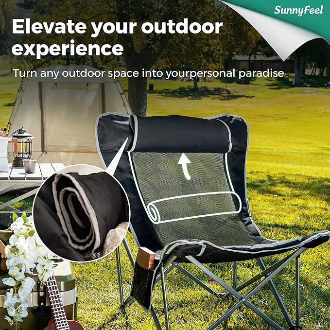 SUNNYFEEL Oversized Camping Folding Chair for Outdoor Camp with Cup Holders &amp Carry Bag Versatile Indoor-Outdoor Comfy Butterfly Chair for Adults Beach Picnic Hiking Living Room
