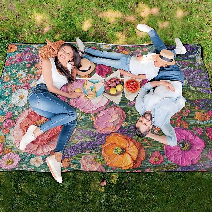 KLL Multi-flowers Waterproof Outdoor picnic mat XXL Picnic Camping Floor Mat for Grass Picnic Items cobija de picnic