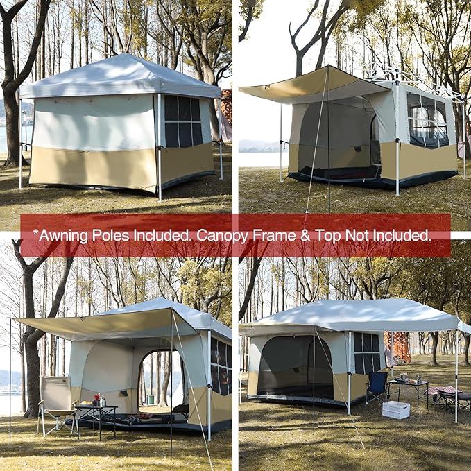REDCAMP Canopy Camping Tent for Pop Up Canopy Tent Inner Tent Converts Straight Leg 10'x10' or 10'x20' Canopy into Camping Tent Fits 4-6 Person(Frame/Shelter NOT Included)