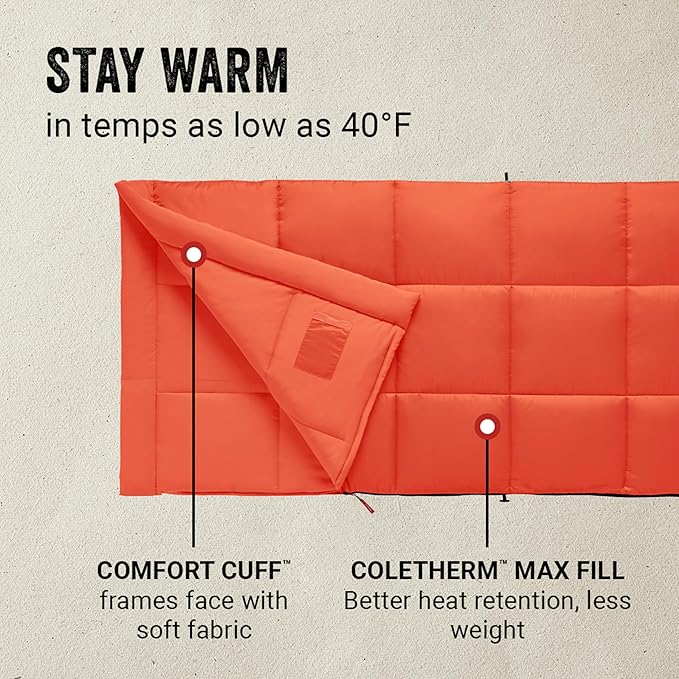 Coleman Kompact 20°F/30°F/40°F Sleeping Bag Cool-Weather Adult Sleeping Bag with Heat Retention Stuff Sack &amp Snag-Free Zipper Great for Camping Sleepovers Guests &amp More